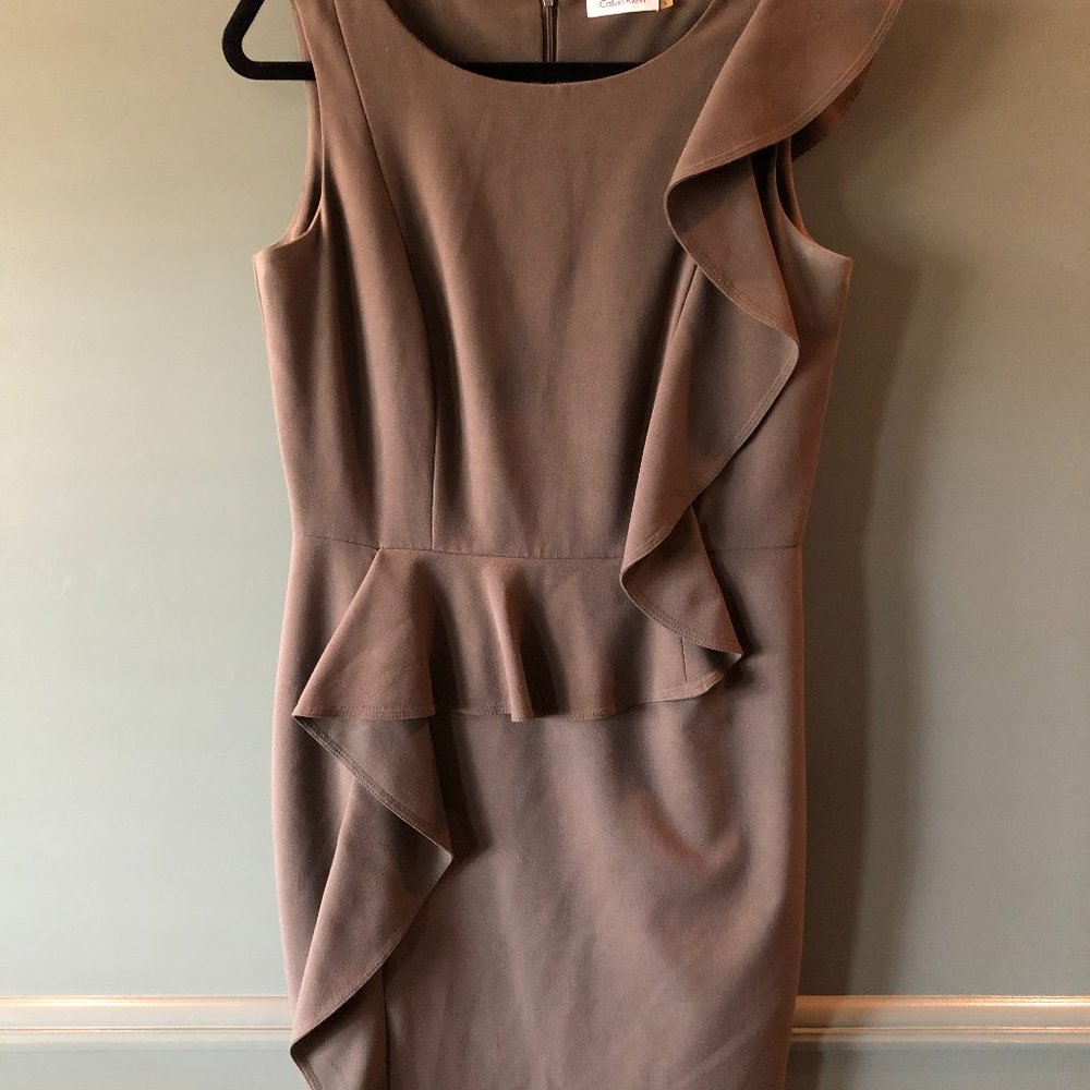 Calvin Klein Brown Ruffle Sheath Dress